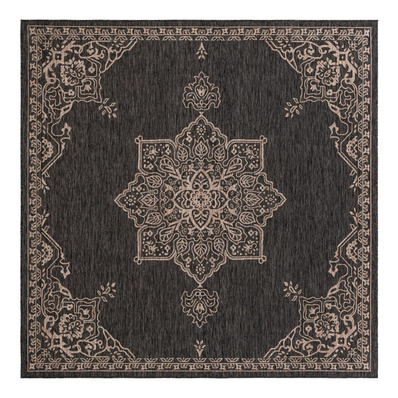 Cowgill Oriental Beige/Black Area Rug, Square 10'
