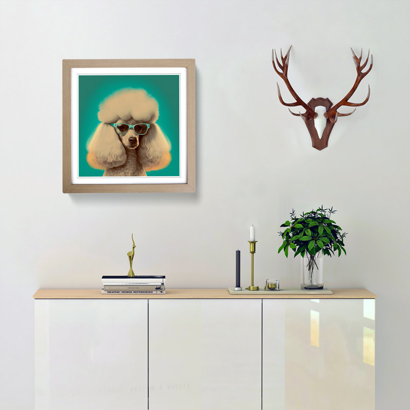 Poodle Mid-Century - Single Picture Frame Print on Wood, Oak