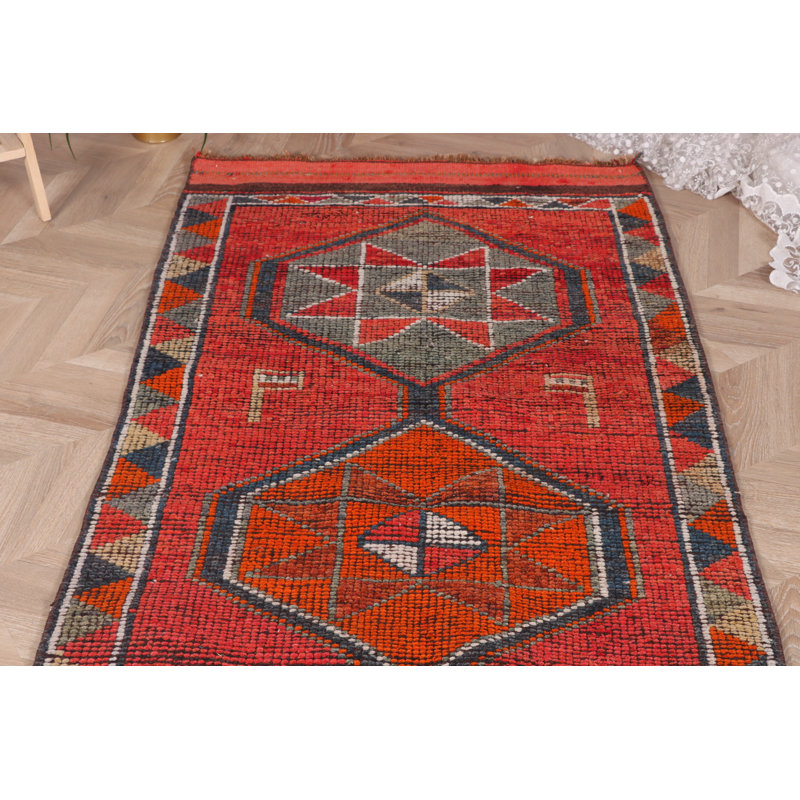 Tapis turc Kilim fabriqué à la main dans des tons rouge vif et orange avec un design anatolien Elite