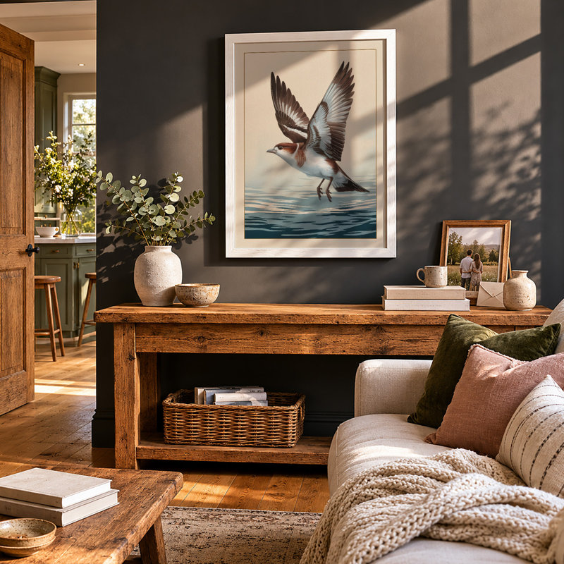 Seabird in Flight Coastal - Framed Print, A1 - 84.1 x 59.4 cm, White