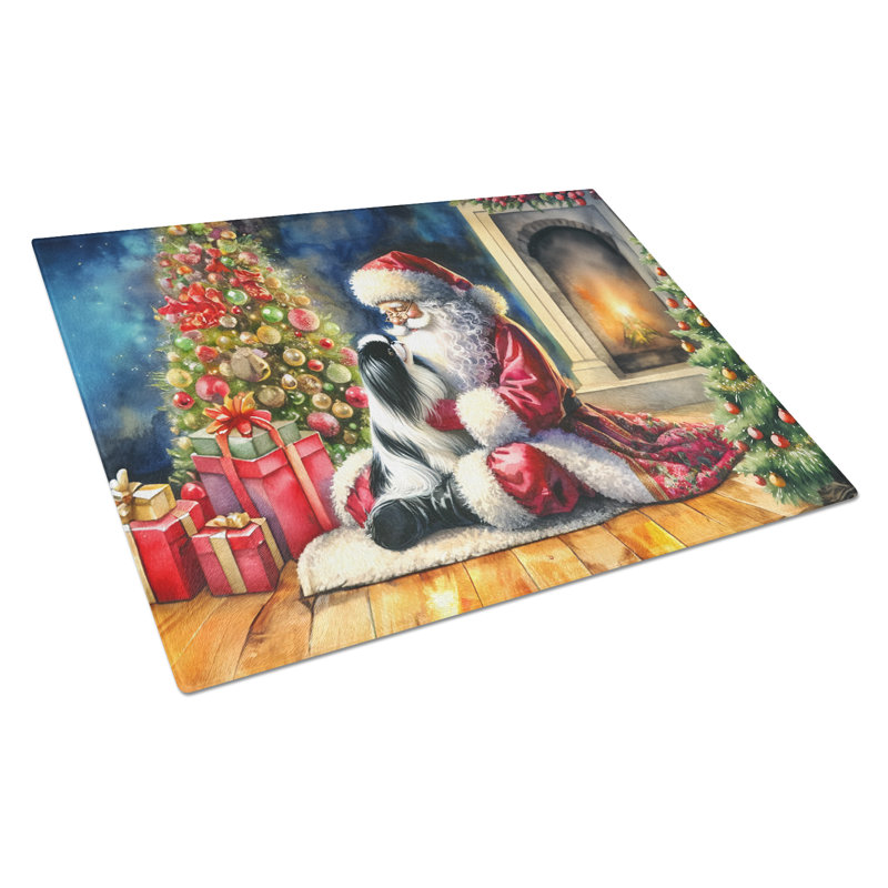 Planche à découper en verre avec menton japonais et père Noël