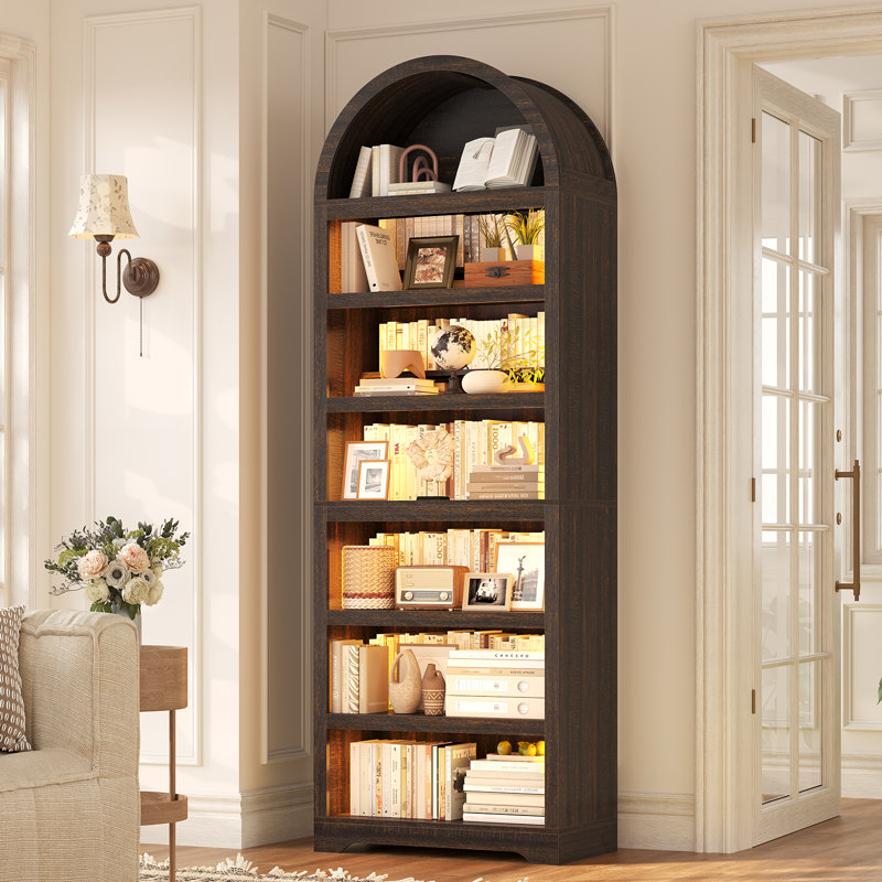 Bibliothèque de 79,4 "de haut avec 7 lumières à DEL, armoire de rangement moderne à 7 niveaux avec tablettes réglables (ensemble de 2)