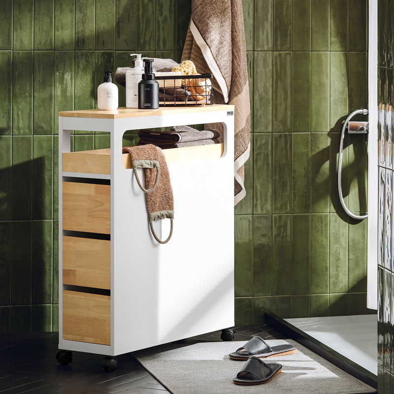 Keondra Freestanding Bathroom Cabinet, White/Natural