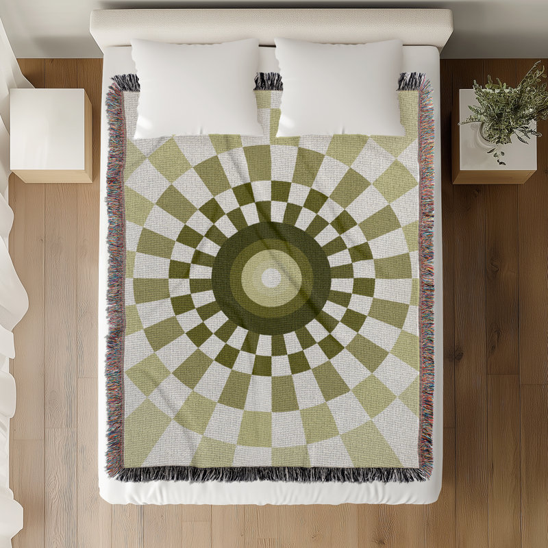 Jeté en mélange de coton Bullseye, Chartreuse / blanc cassé, L 60 po x l 50 po