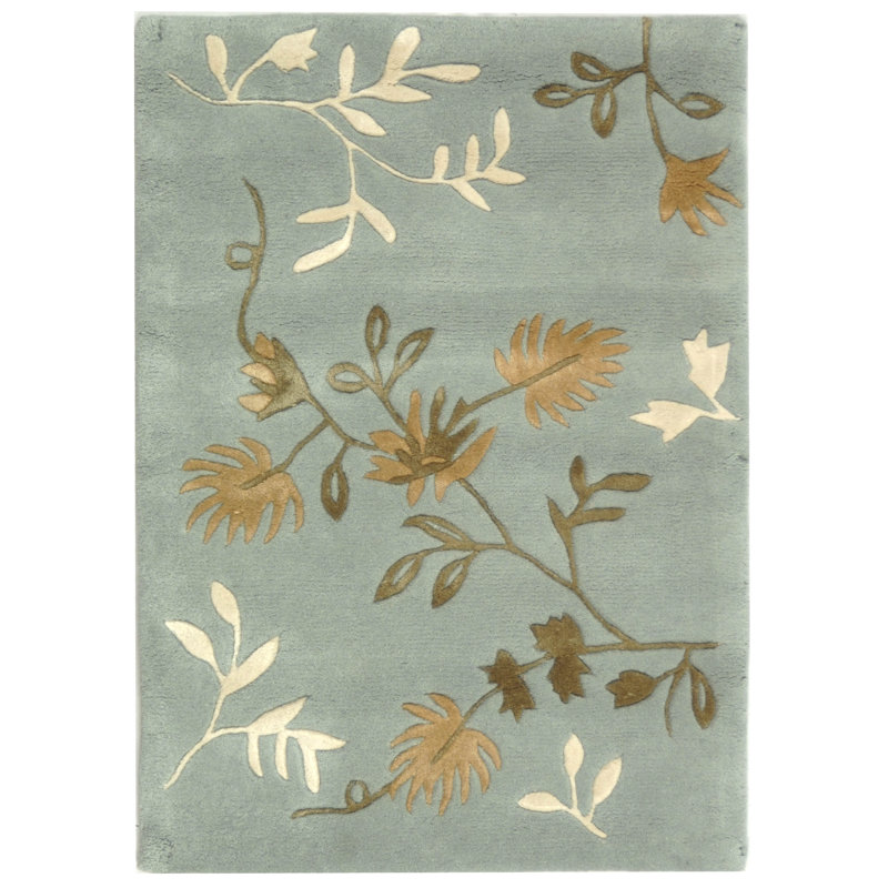 Candelo Hand Tufted Wool/Viscose Floral Rug in Light Blue/Ivory/Green, Rectangle 6' x 9'