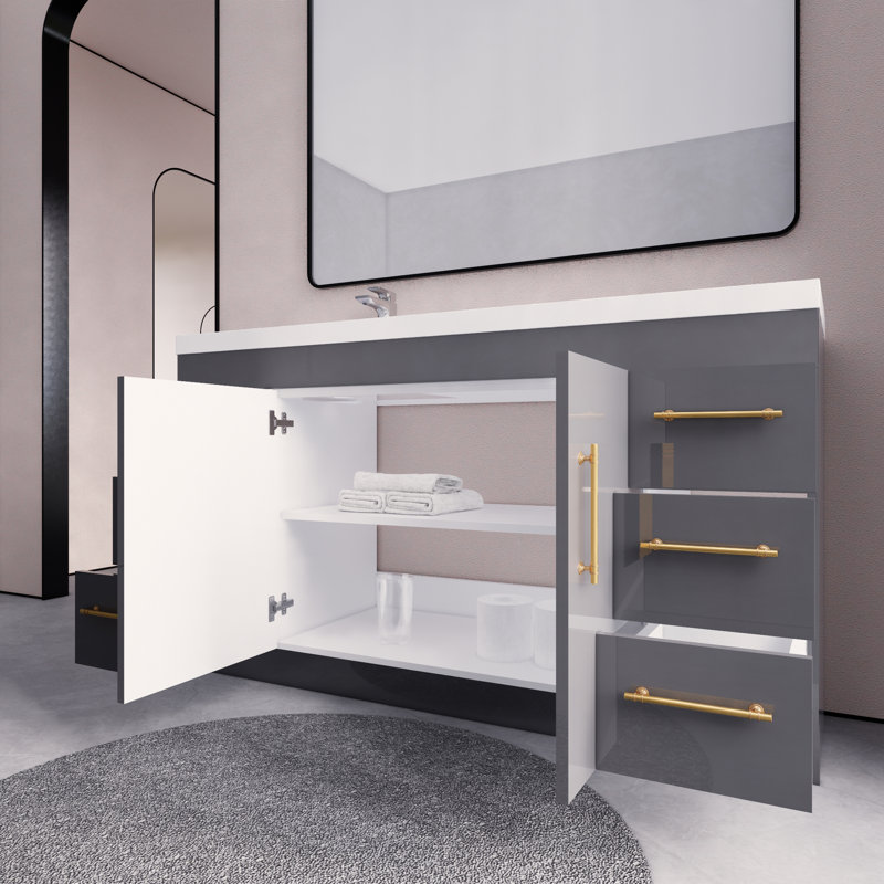 Ensemble de meuble-lavabo simple 60 po Verda, Gris