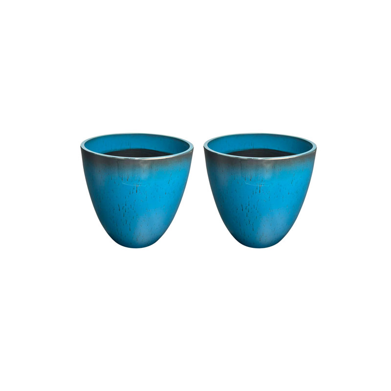 Jardinière intérieure / extérieure en résine synthétique moderne avec soucoupe et écran de drainage (ensemble de 2), Bleu