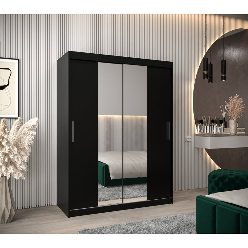 Orwigsburg 2 Door Solid + Manufactured Wood Wardrobe, Black Matt