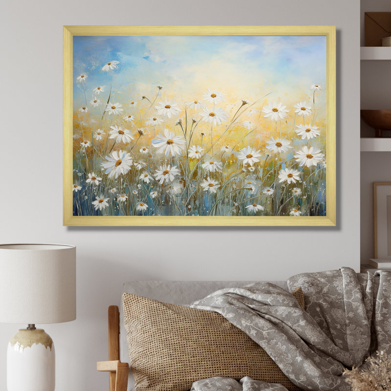 «Daisy Dreamscape Flowers Field III», reproduction sur toile, Cadre doré simple, H 30 po x l 40 po x P 1,5 po