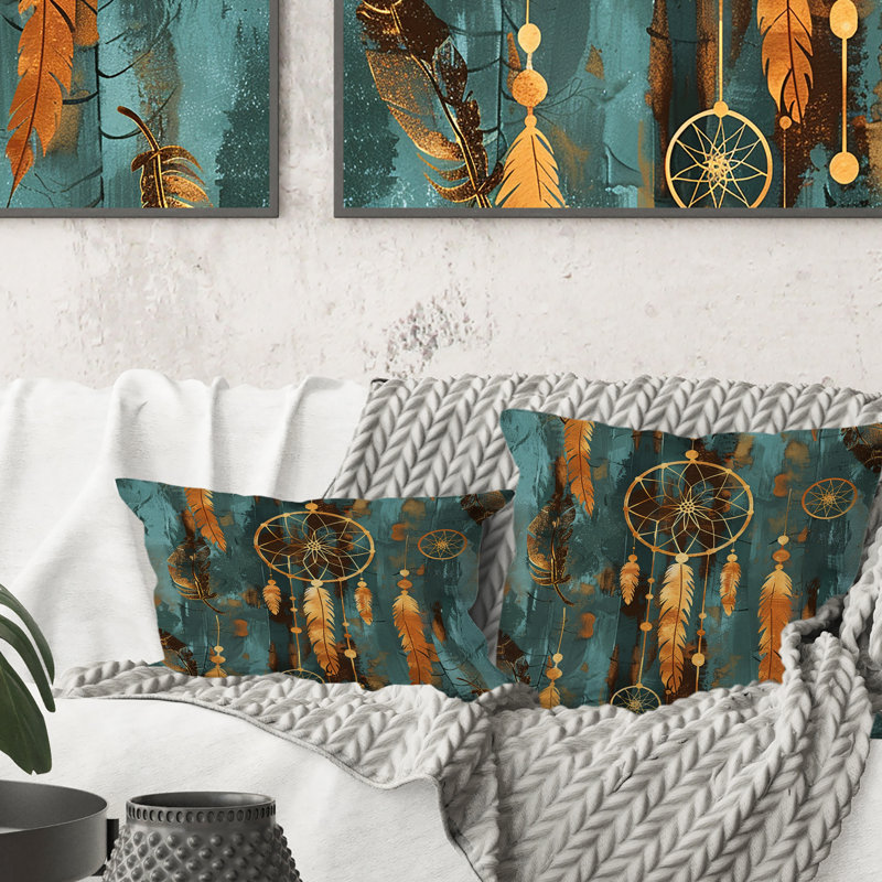 Coussin décoratif brun Boho Dreamcatcher II - Boho, H 16 po x l 16 po, Carrée