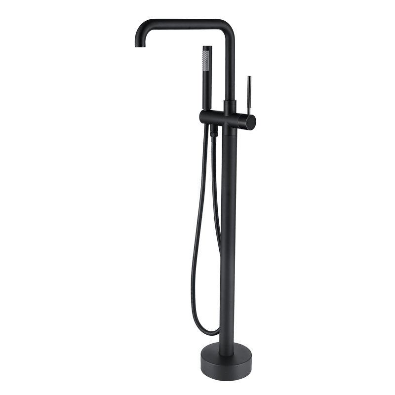 Matte Black Stainless Steel Freestanding Tub Filler with Hand Shower