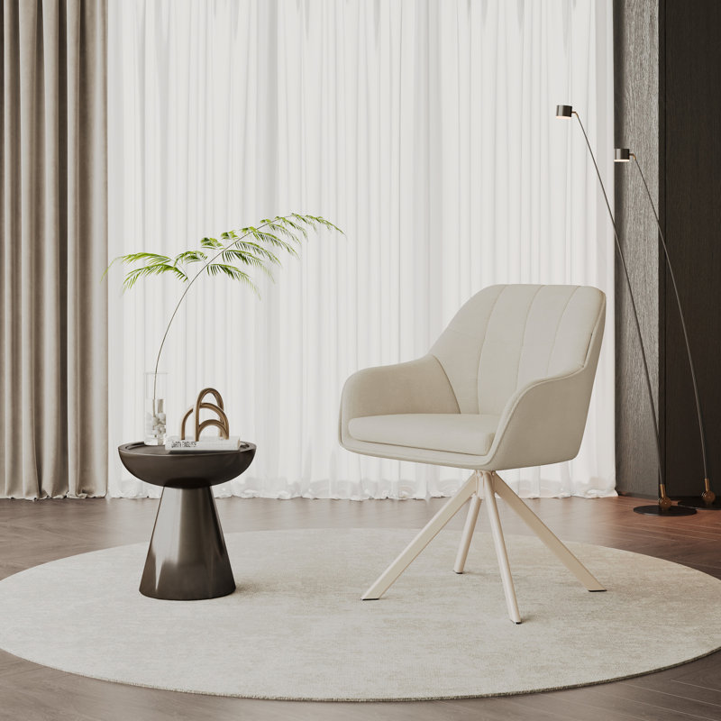 51.5cm H Linen Upholstered Metal Armchair in Beige, 6