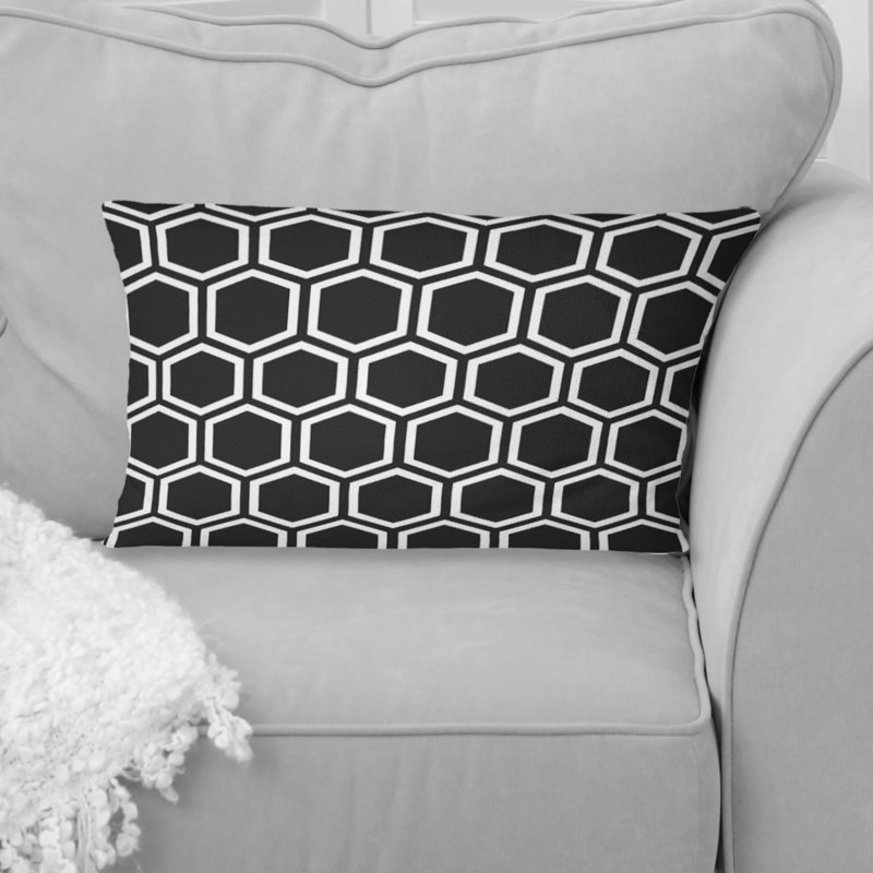 Hexagone noir et blanc - coussin lombaire traditionnel