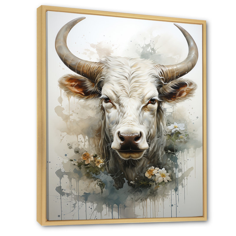 «Forever Grazing Flower Cow Portrait» - impressions d'art mural de vache, Cadre naturel flottant, H 20 po x l 12 po x P 1 po