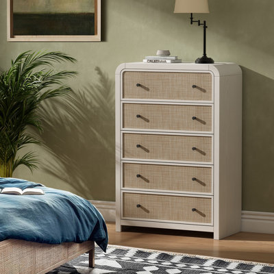 Cevat Rattan 5-Drawers Dresser,Thickened Curved Profile Design