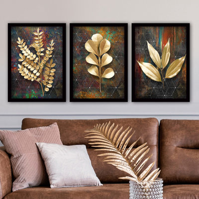Superbe ensemble de 3 peintures décoratives encadrées, 13,8 po x 17,7 po | 100% panneau de fibres à densité moyenne avec épaisseur de 2 cm, cadre en plastique durable | Parfait pour la décoration murale de la maison, du bureau ou de la galerie | Œuvre d'art unique de l'artiste Anonyme