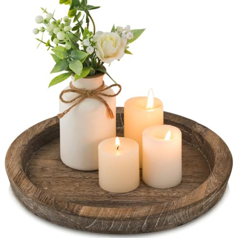Plateau de porte-bougie: plaque de bougie ronde en bois pour petite table de ferme, centre de table rustique