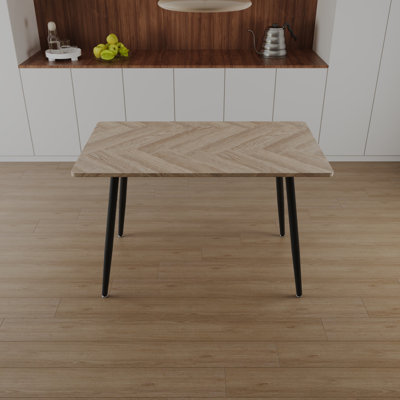 Modern Minimalist MDF Wood Color Desktop, Black Metal Legs, Small Sized Dining Table, Computer Desk, Office Desk, Kitchen Table, For4- 6 Seat.Suitable For Kitchen, Dining Room, Living Room