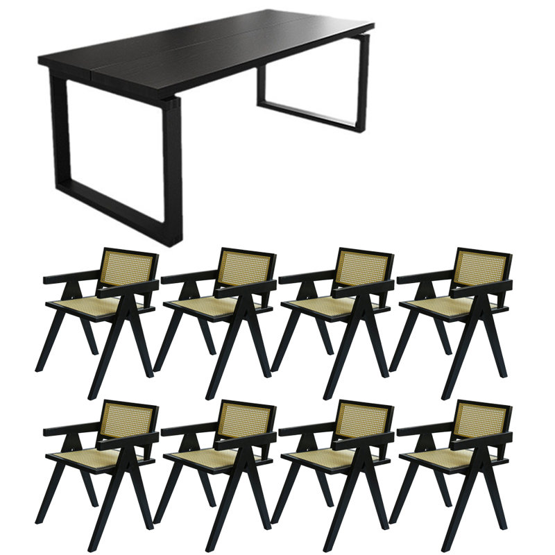Ensemble de table à manger moderne simple en bois massif noir, H 29,5 po x L 78,7 po x l 35,4 po