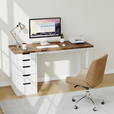 Computer Desk with 5 Drawers, 47 Inch Modern Simple Study Writing Desk with Storage, Rustic Home Office Desk, Reversible Computer Desk for Home Office