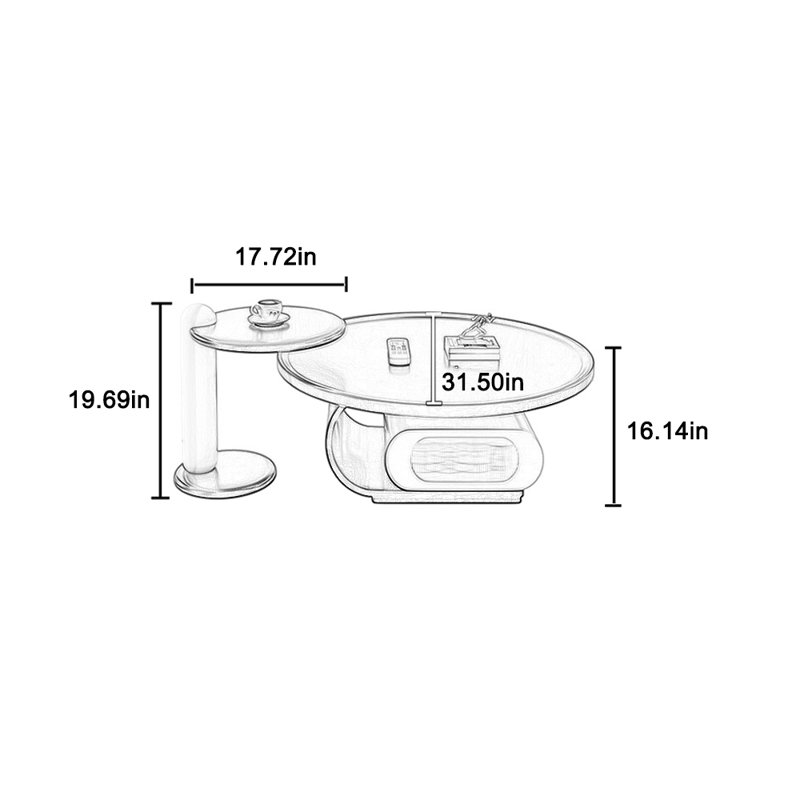 Table basse à coins arrondis avec grand espace de rangement