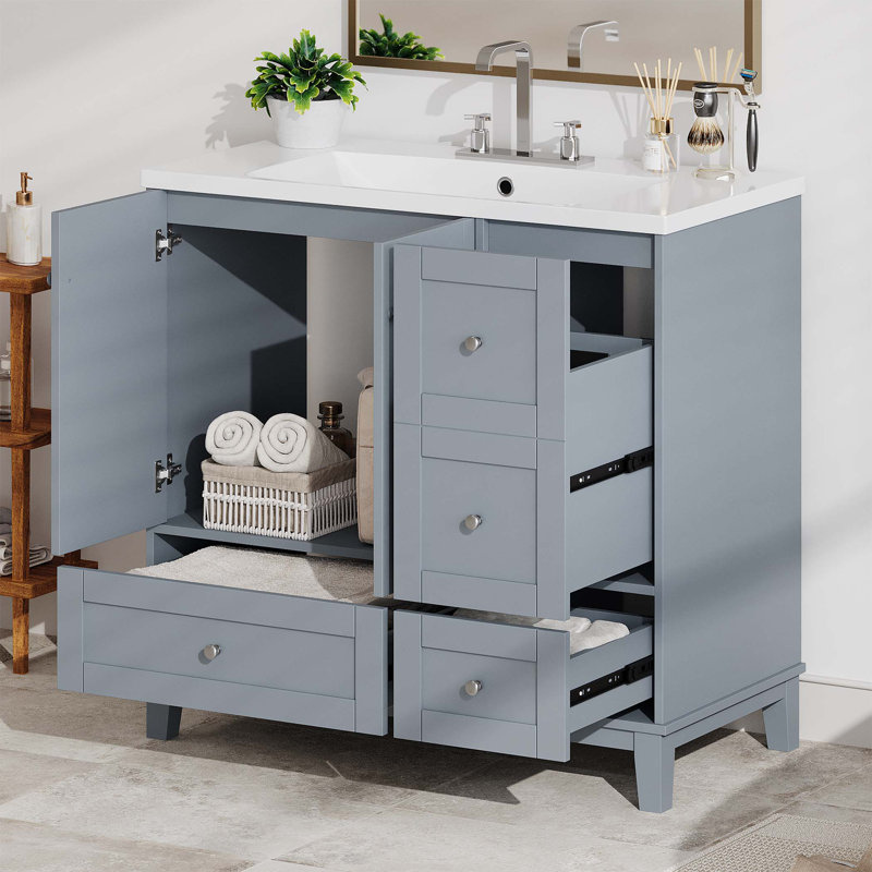 Armoire de salle de bain autoportante Florant, Gris