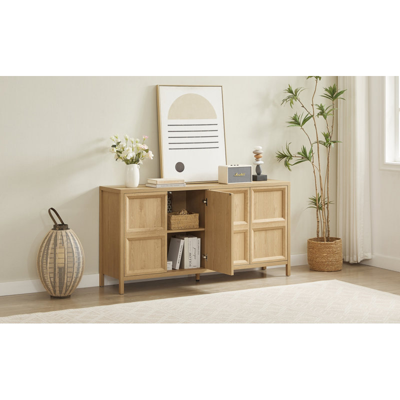 67'' Modern Sideboard Storage Cabinet With Tip-On Opening, Soft-Close Hinges, And Tilt-Proof Wall Mount, Bedroom Dresser Oak.