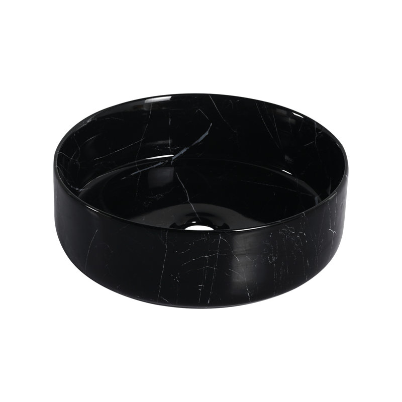 Above - Counter Round Ceramic Sink For Bathroom, Black And White Art, Baked Glaze, Smooth , 15.24 In Width, Depth, 4.58 Height, 19.05 Lb Art Basin , Easy To Clean, Three Layer Stain ,