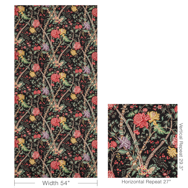 Manoir Luberon Print 100% Cotton Fabric, Noir/Brown/Red/Green