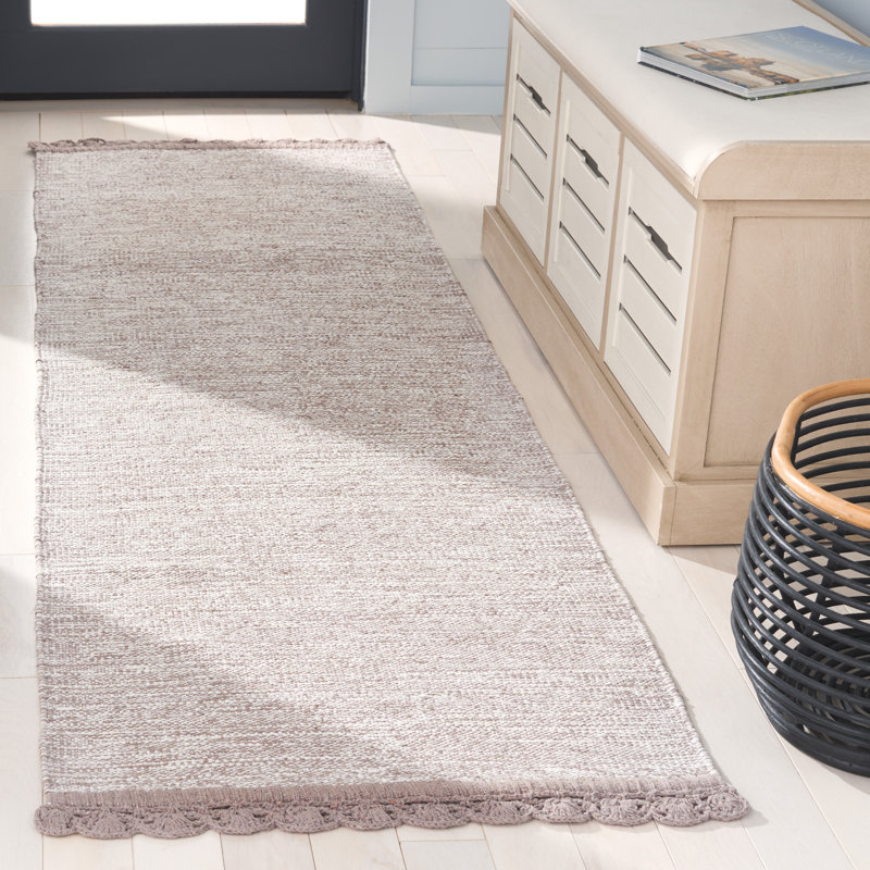 Tapis gris en coton tissé à plat à la main Mohnton, Tapis de couloir 2 pi 3 po x 7 pi