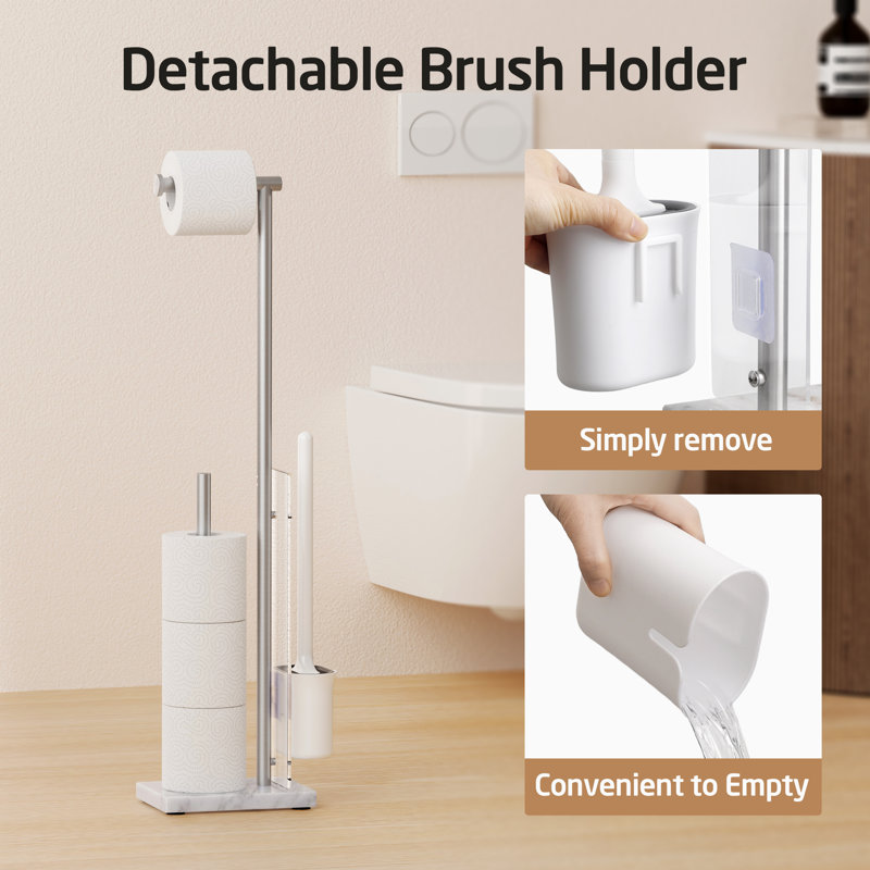 Freestanding Toilet Paper Holder With Toilet Brush With Marbel Base