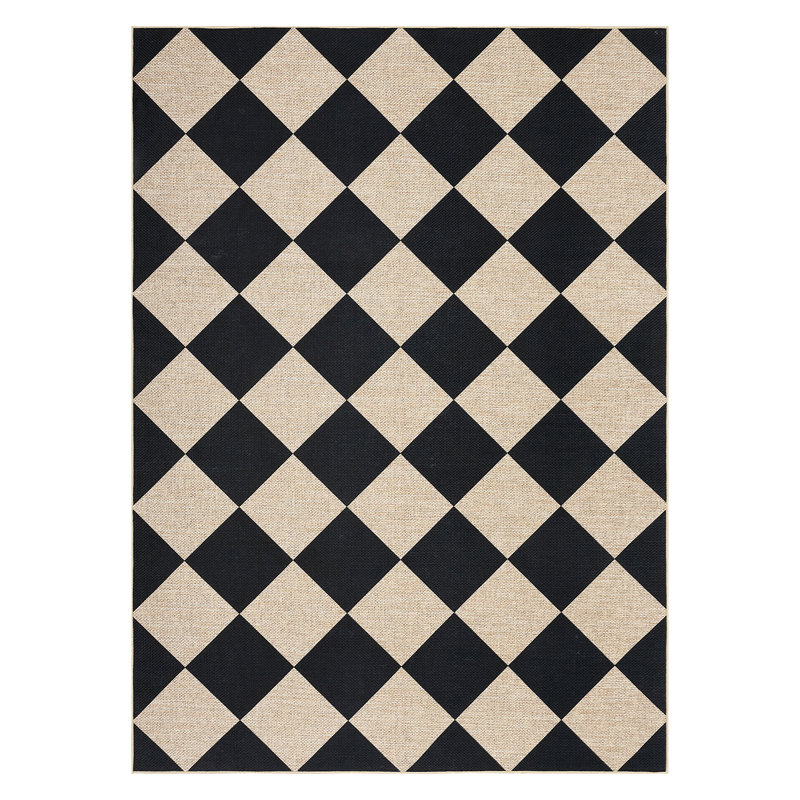 Washable Easy Jute Rug Modern Checkered Rug with Non Slip TPR Rubber Backing, Durable & UV Resistant Indoor Outdoor Carpet, Low Pile Non Shedding Printed Mat for Living Room Bedroom