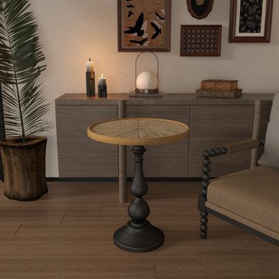 Table d'appoint Vintage American Country, panneau de fibres à densité moyenne avec finition rustique et pieds en métal