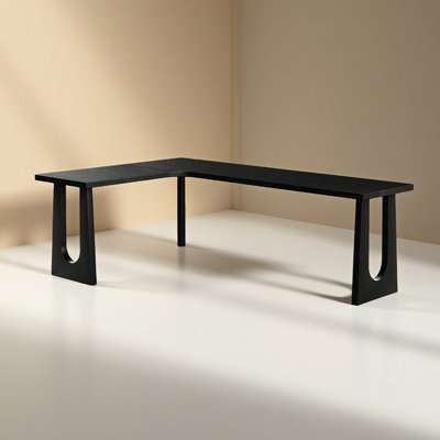 American - style Black Solid Wood L - shaped Desk