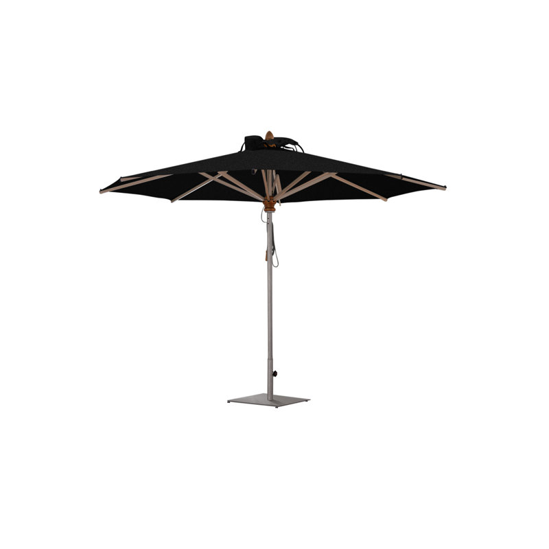 Bravura 13.1' Round Market Umbrella, Black, Square Metal w/ wheels + 2" Stainless Steel Tube