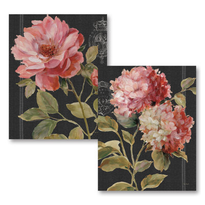 « harmonieuse rose black & hortensias », ensemble de 2 reproductions d’art en acrylique