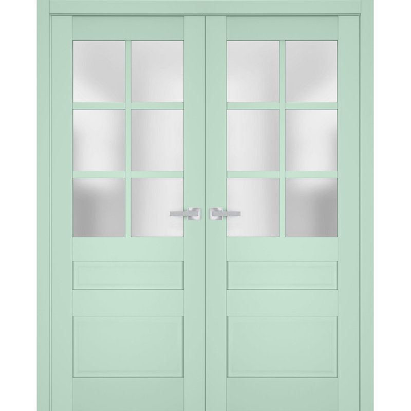 Intérieur en verre givré à portes doubles françaises | Veregio 7339 | Garnitures de cadre en bois massif | Portes robustes de chambre à coucher pour garde-robe