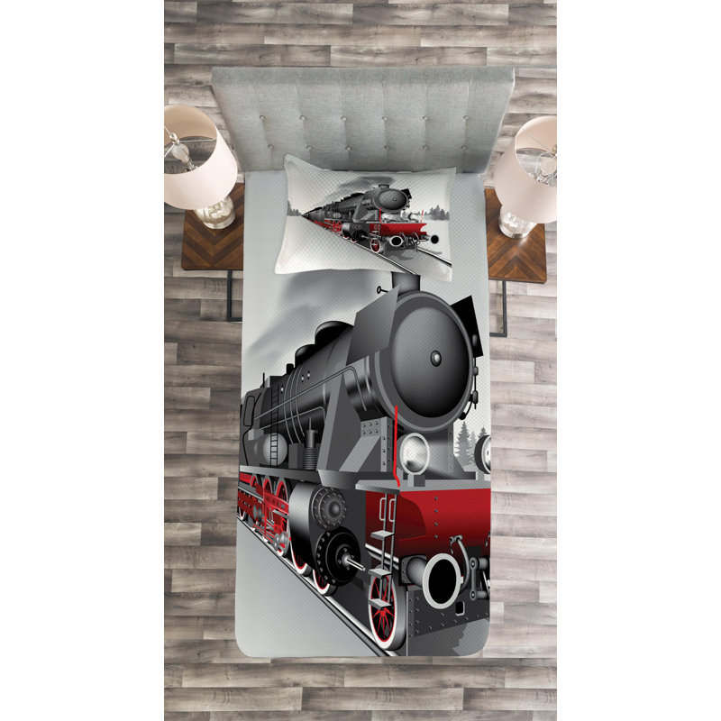 Steam Engine Industrial Polyester Toile Coverlet, Twin Coverlet + 1 Sham