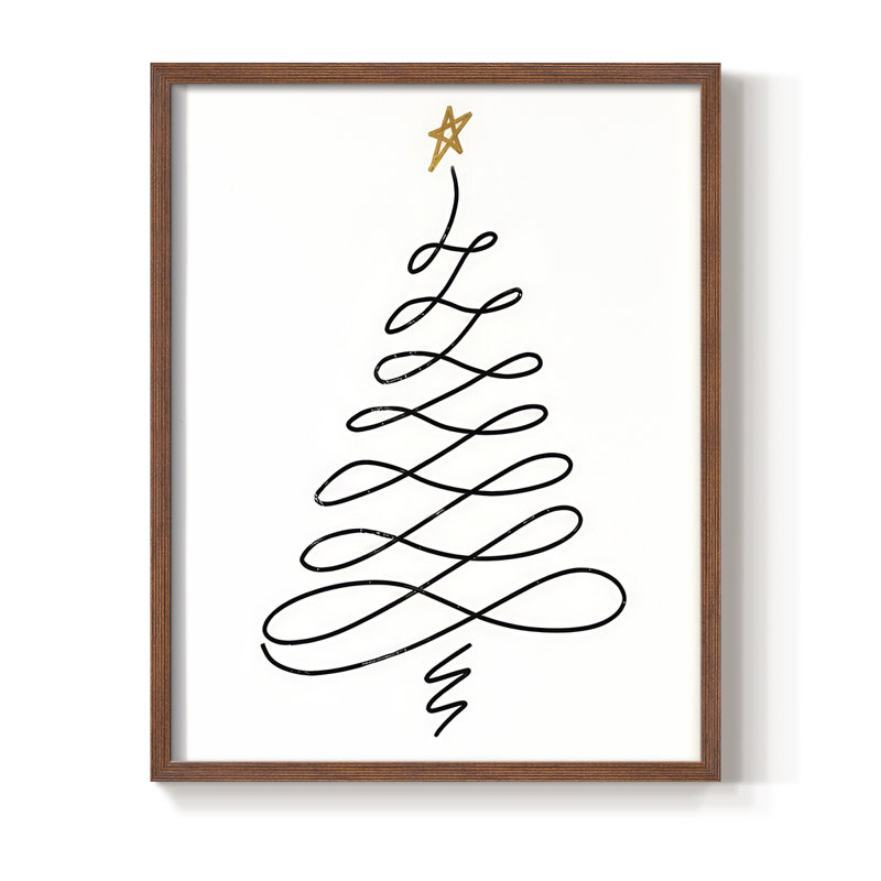 Arbre de Noël III, reproduction encadrée - bois massif, Noyer, H 21 po x l 17 po