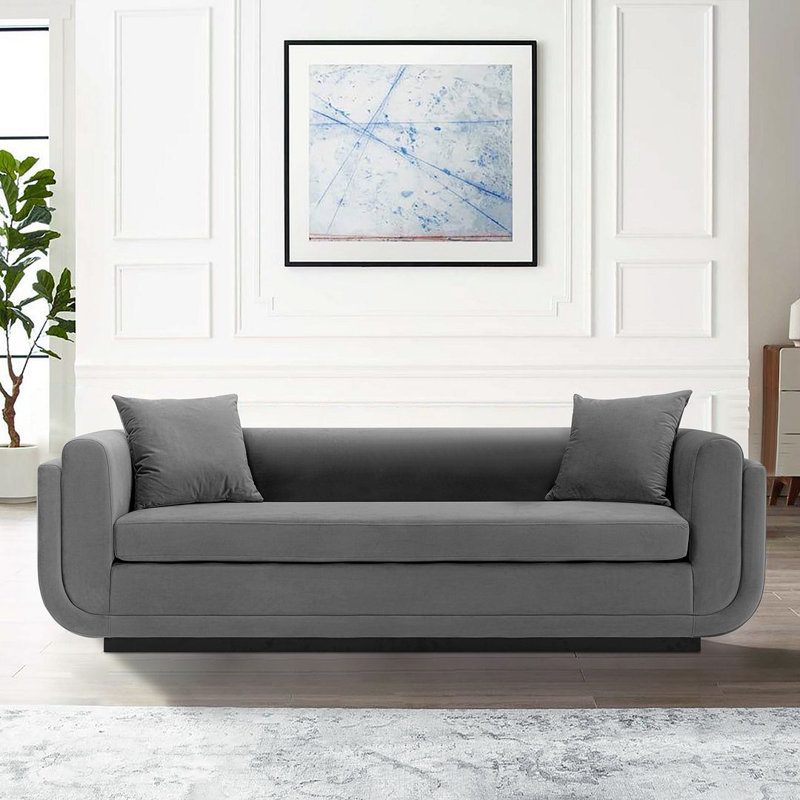 Yussef 90.94'' Velvet Round Arm Sofa, Dark Gray Velvet