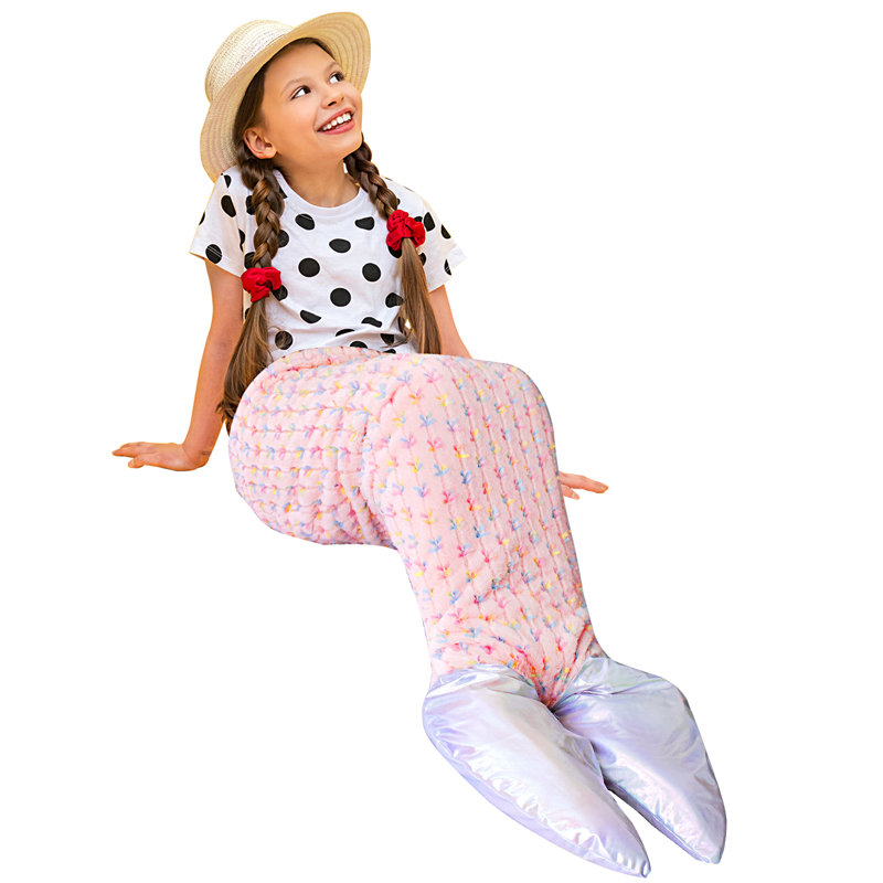 Couverture Kids Mermaid Tail, 46" L x 17.7" W, Rose/Blanc