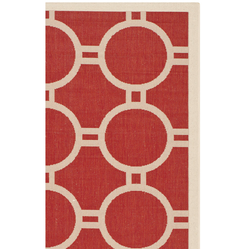 Arneshia Geometric Red/Bone Area Rug, Square 7'1"
