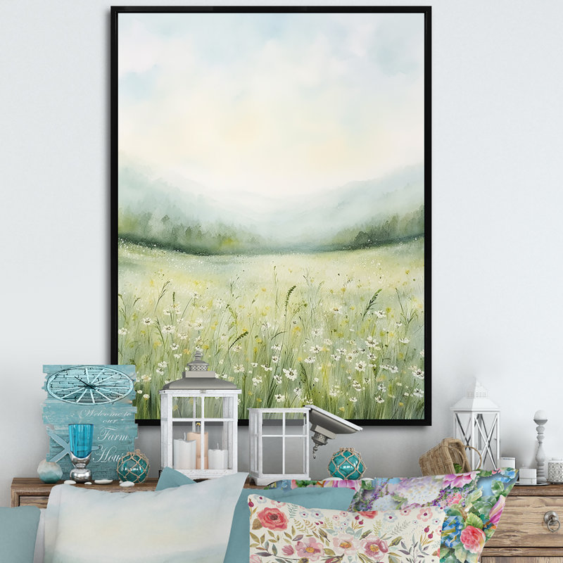 «Meadow Scenery Minimalisme Serenity», reproduction sur toile, H 32 po x l 16 po x P 1 po, Cadre flottant noir