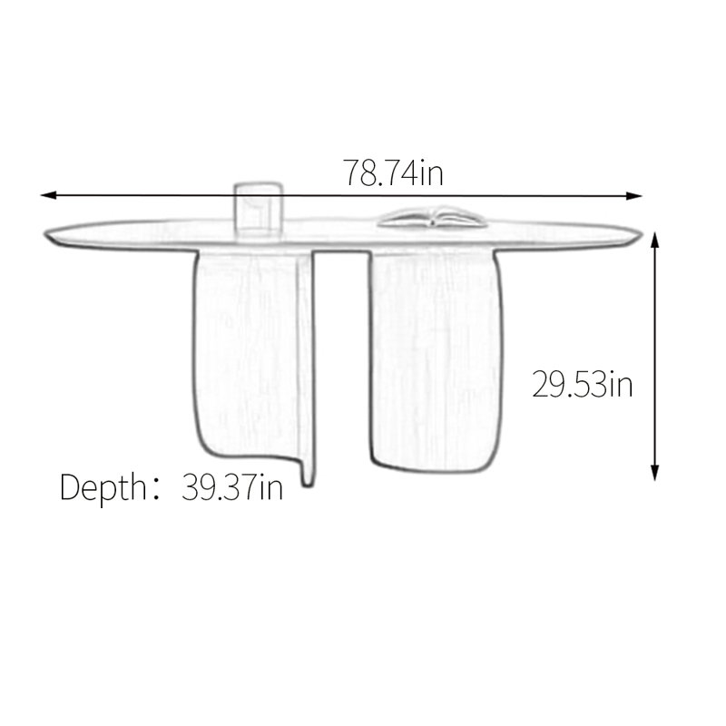 Table de salle à manger en pierre naturelle, H 29,53 po x L 78,74 po x l 39,37 po, Brun
