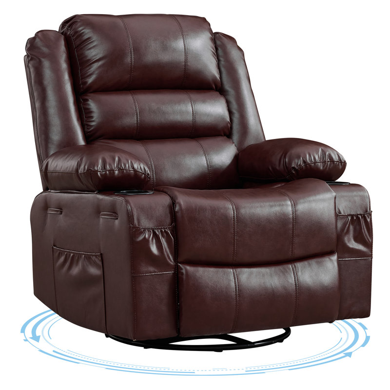 Fauteuil inclinable et pivotant avec pivotement à 360 ° et fauteuil oscillant manuel large avec porte-gobelets et poches latérales