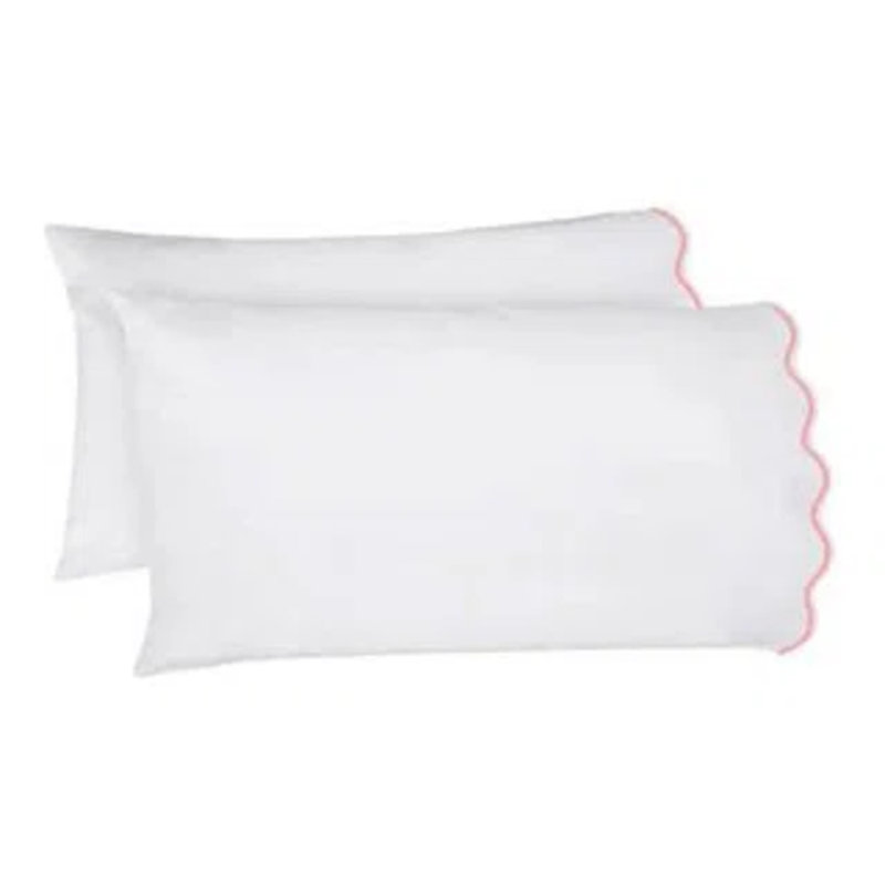 400TC Cotton Scallop Embroidery Cotton 4 Piece Sheet Set Fitted Sheet Fits Upto 16" Deep Pocket, Light Pink, Yes