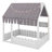 Childrens House Floor Bed with Tent, Lights, Fence Railings and Three Storage Shelves-15397801