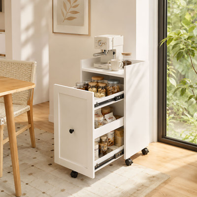 Rolling Accent Chest with Slide‑Out Storage Drawers, Multi‑Layer Pantry Organizer, Mobile Freestanding Kitchen Storage Cabinet on Wheels for Living Room, Kitchen and Bedroom