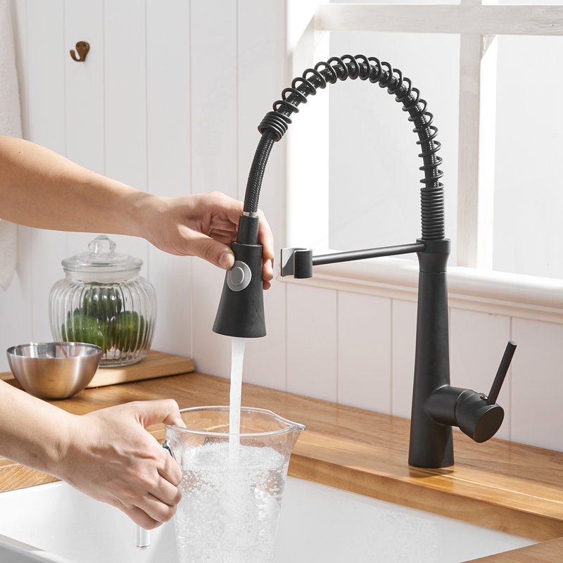 Commercial Black Kitchen Faucet With Pull Down Sprayer, Single Handle Single Lever Kitchen Sink Faucet