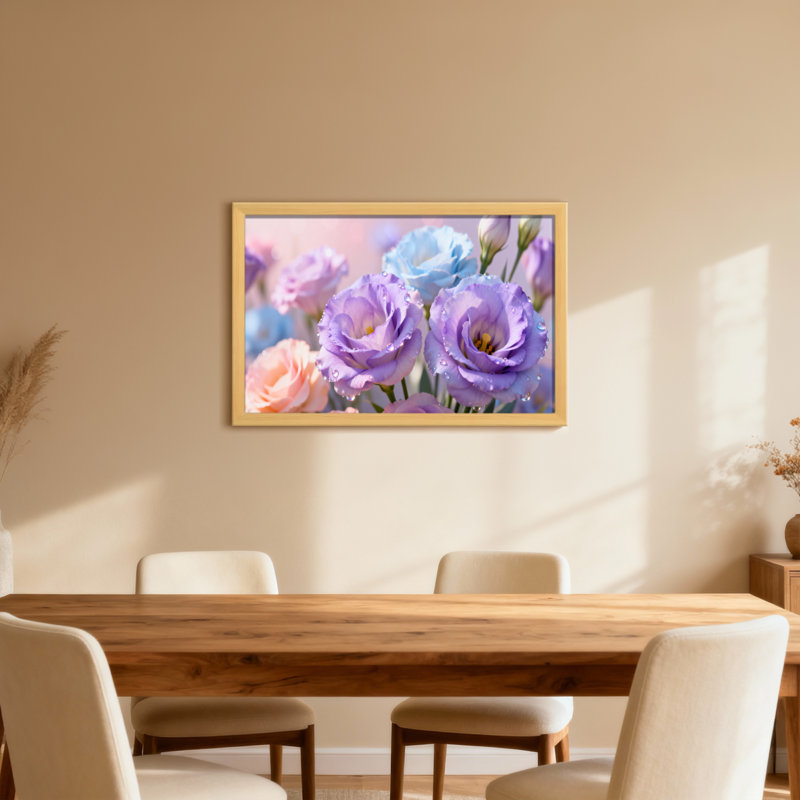 Plantes et fleurs fleurs pastel avec gouttes de rosée, H 20 po x l 30 po, Toile tendue, Ne s’applique pas